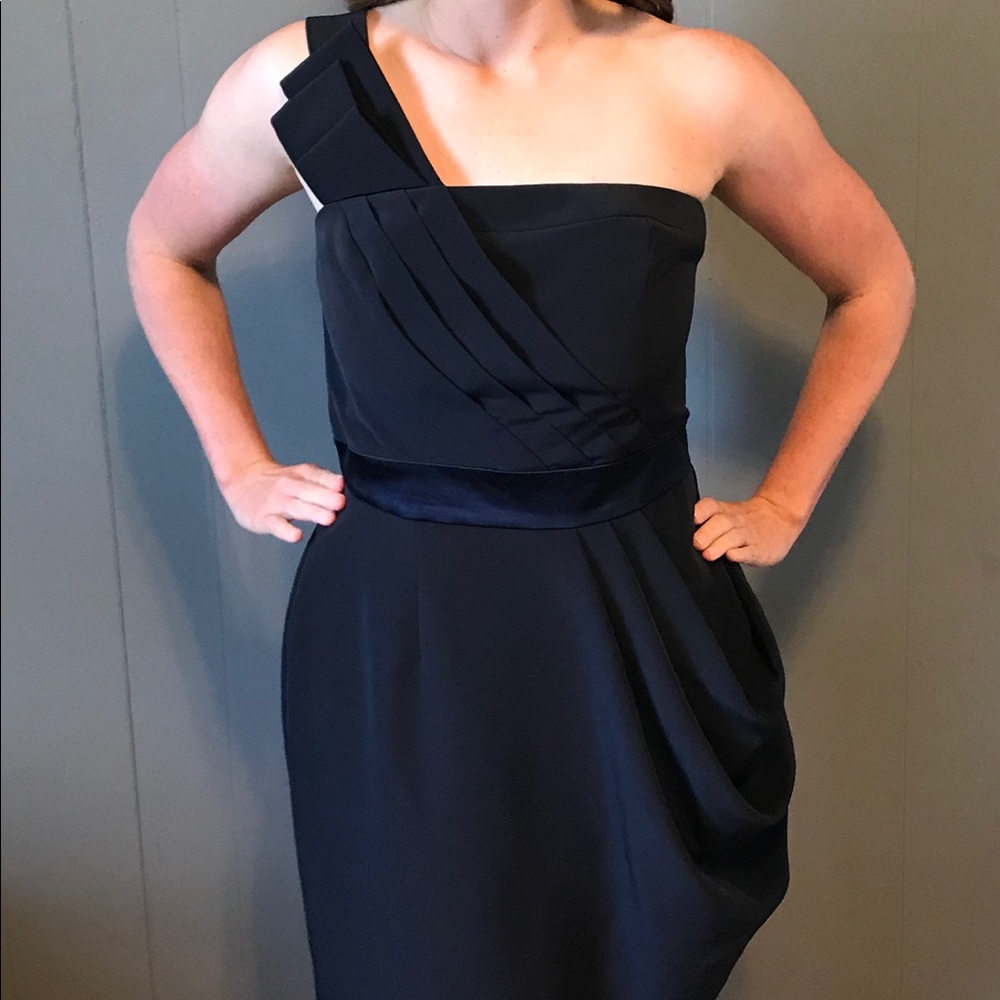 One sleeve navy cocktail dress